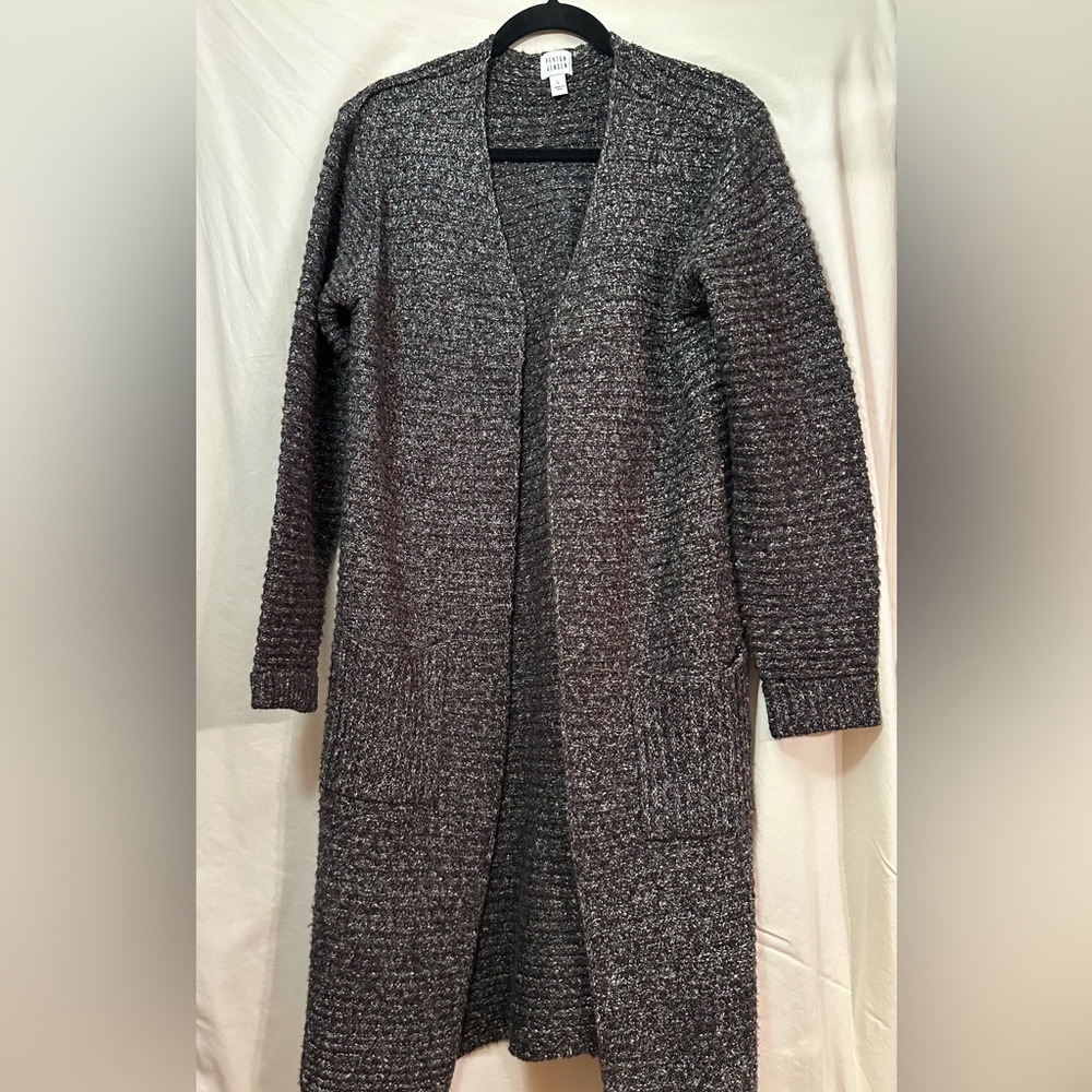 Charcoal Open-Front Duster Cardigan